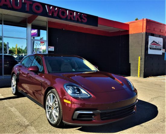Burgundy Porsche Panamera with paint protection film installed by Rocky Mountain Auto Works in Sacramento