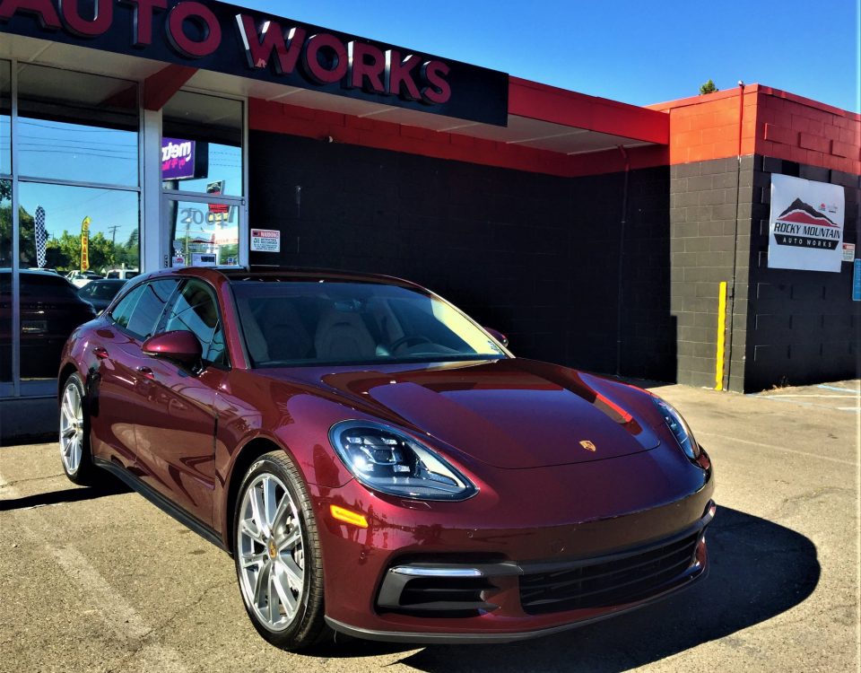 Burgundy Porsche Panamera with paint protection film installed by Rocky Mountain Auto Works in Sacramento